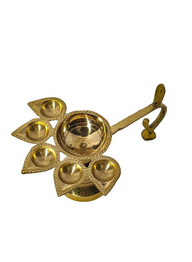 RH Religious Heritage Panch Aarti Pure Brass Item | Panchmukhi Puja Diya | Ghee Lamp | Aarti Ghee Deepak for Home Temple | (L X B X H - 11 X 16 X 7 cm, Golden Colour) - Image 3